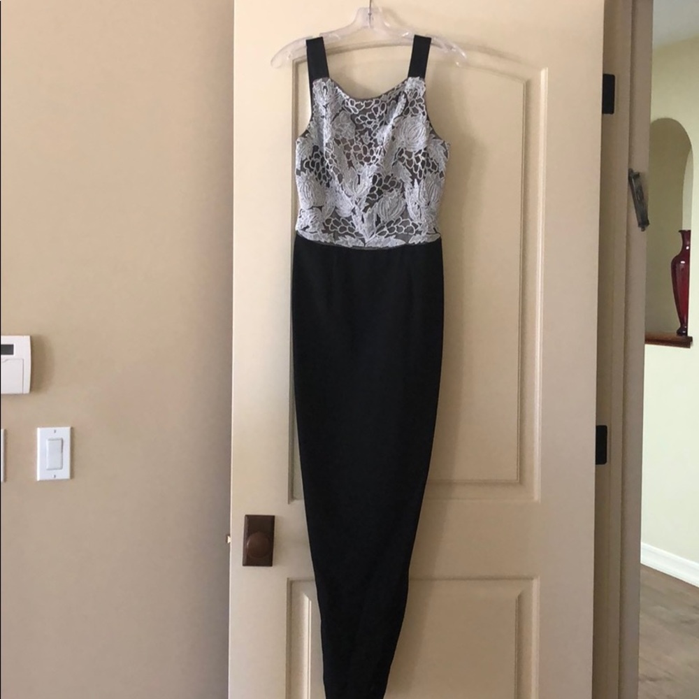 Black classic gown with beaded top in silver